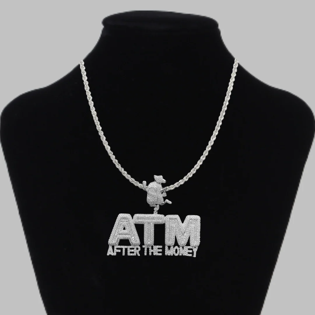 ATM After The Money Iced Out Letter Diamond Pendant Necklace - Image 2