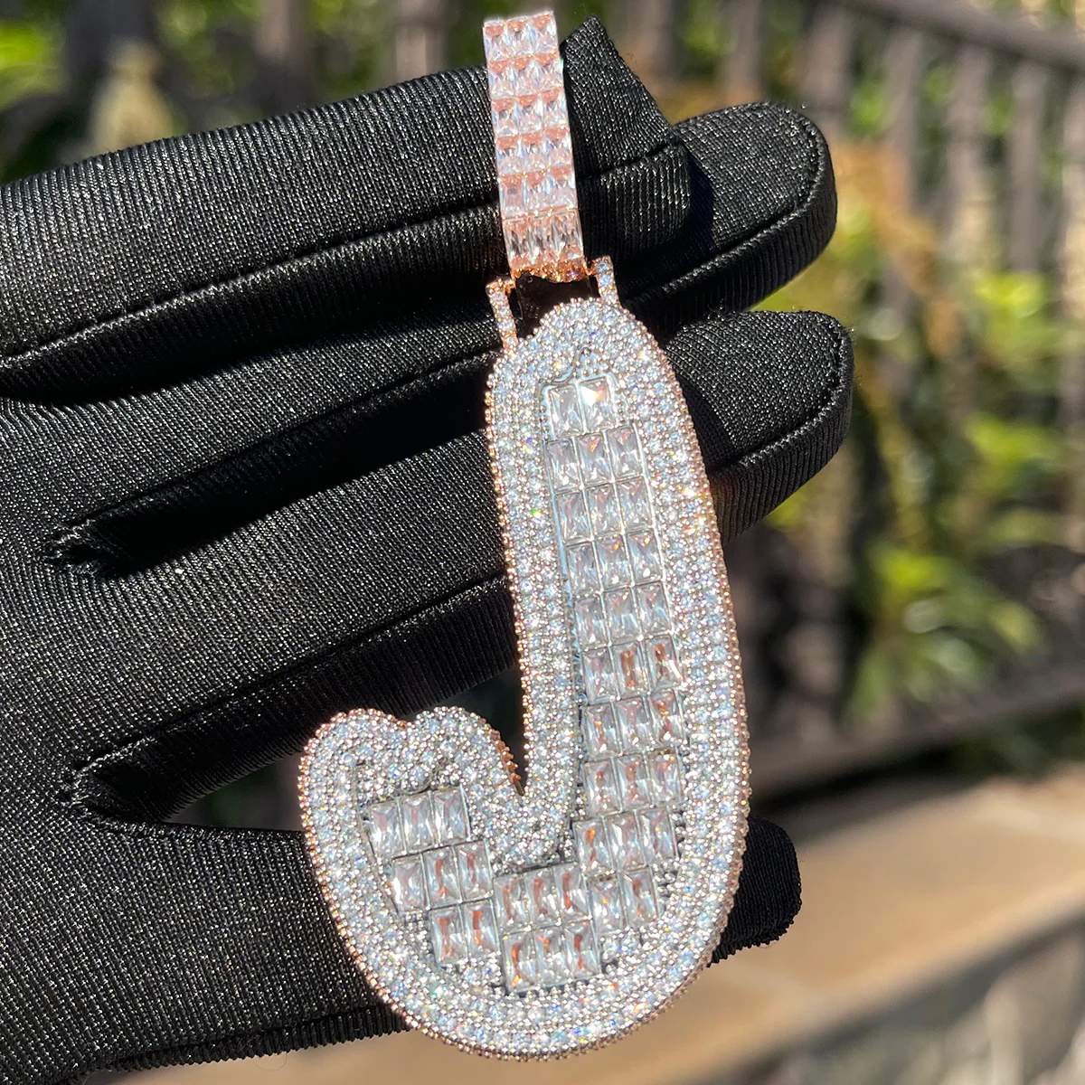 Baguette and Diamond Iced Out Initial Custom Name Necklace Pendant - Image 3