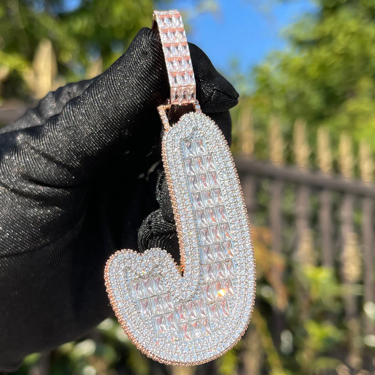 Baguette and Diamond Iced Out Initial Custom Name Necklace Pendant - Image 4