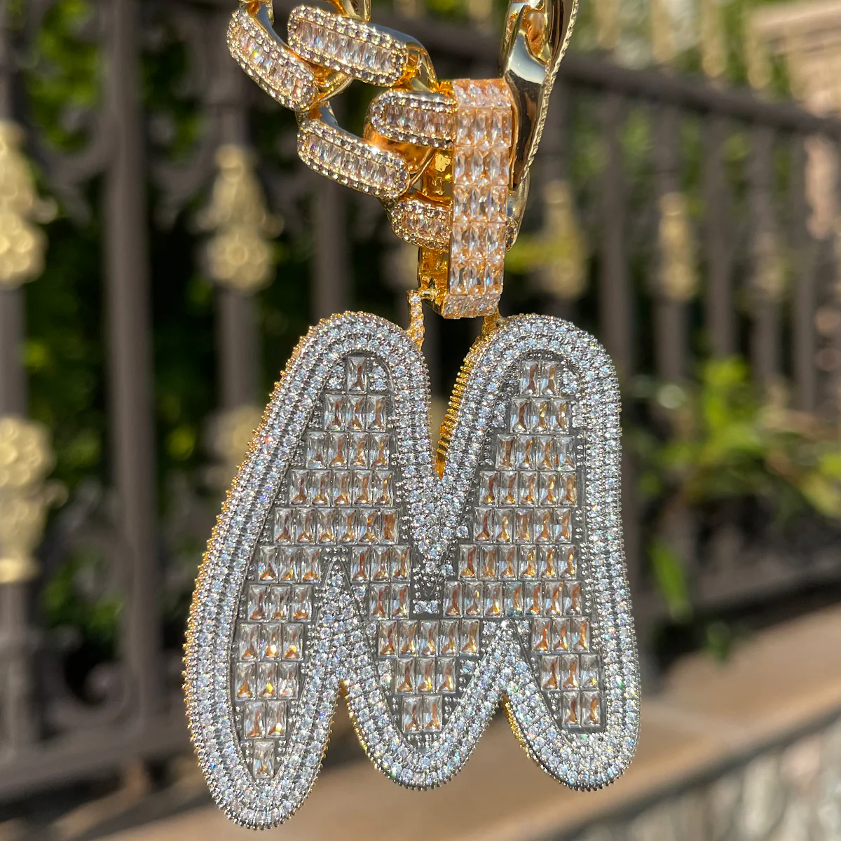 Baguette and Diamond Iced Out Initial Custom Name Necklace Pendant - Image 6