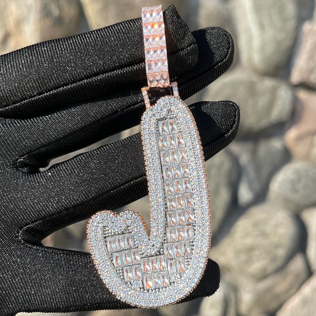 Baguette and Diamond Iced Out Initial Custom Name Necklace Pendant - Image 7
