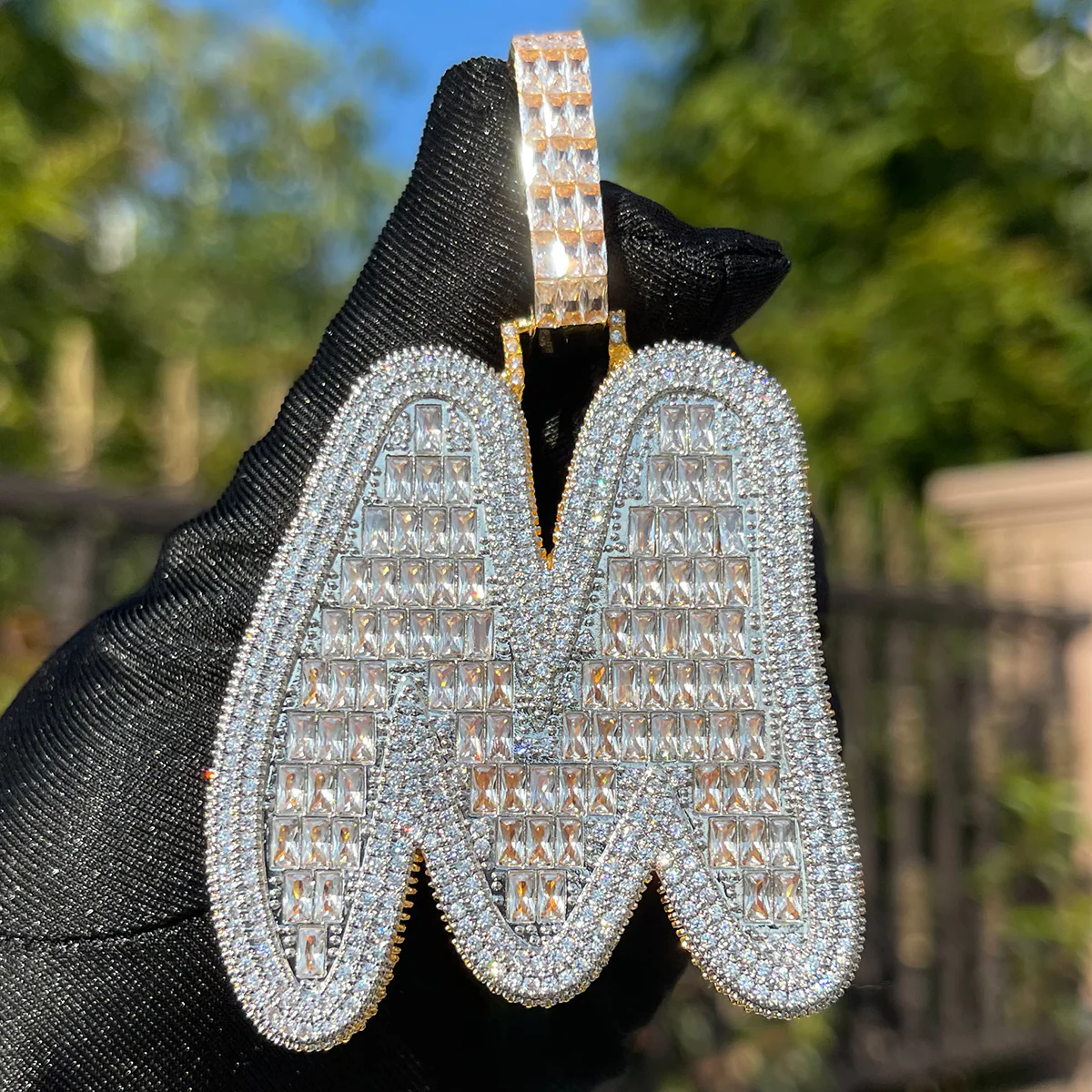 Baguette and Diamond Iced Out Initial Custom Name Necklace Pendant - Image 8