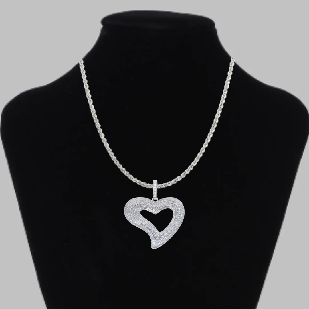 Baguette Heart Iced Out Diamond Pendant Necklace - Image 2