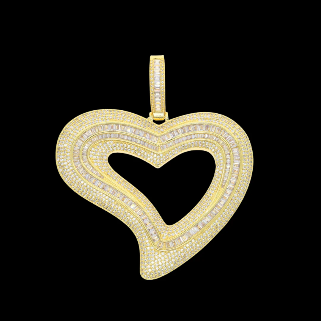 Baguette Heart Iced Out Diamond Pendant Necklace - Image 3