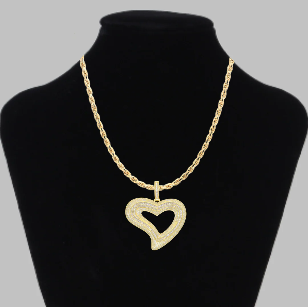 Baguette Heart Iced Out Diamond Pendant Necklace - Image 4