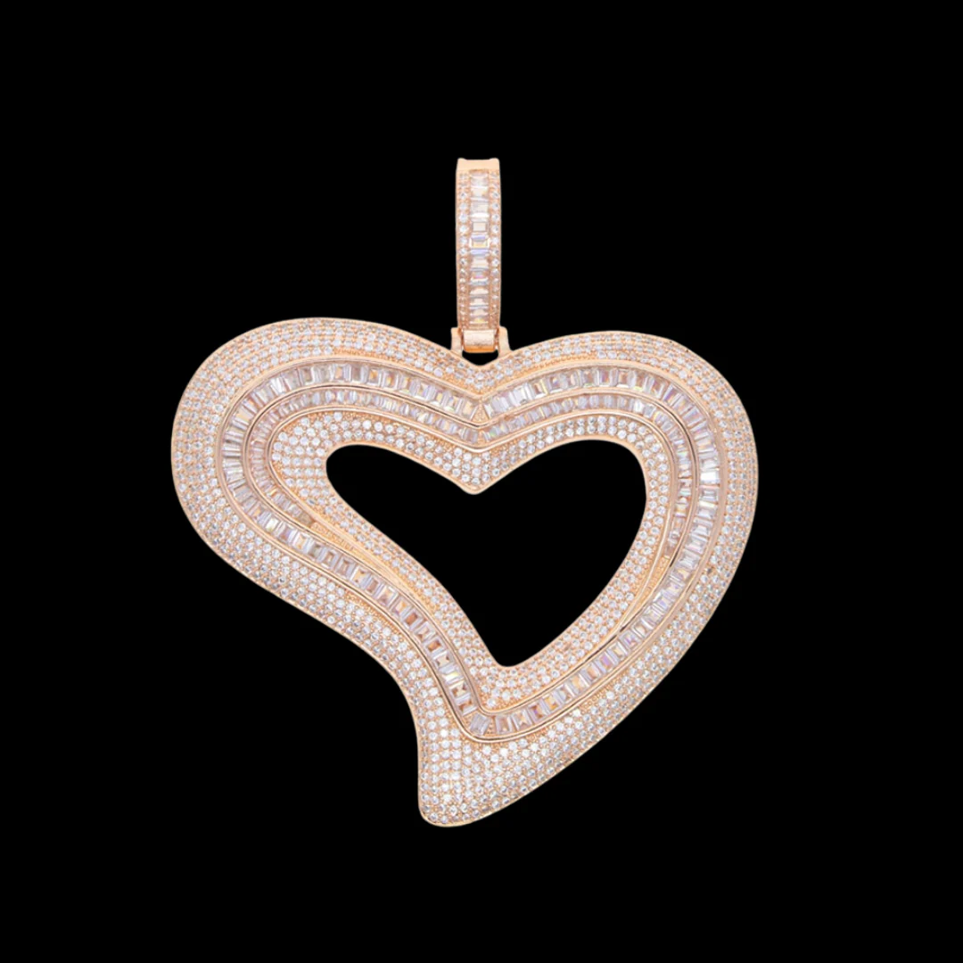 Baguette Heart Iced Out Diamond Pendant Necklace - Image 5