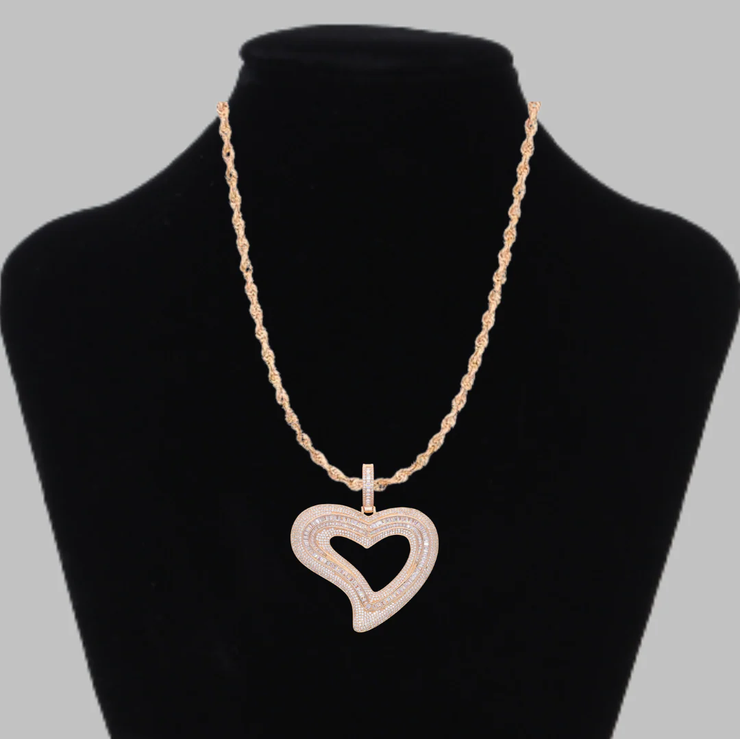 Baguette Heart Iced Out Diamond Pendant Necklace - Image 6
