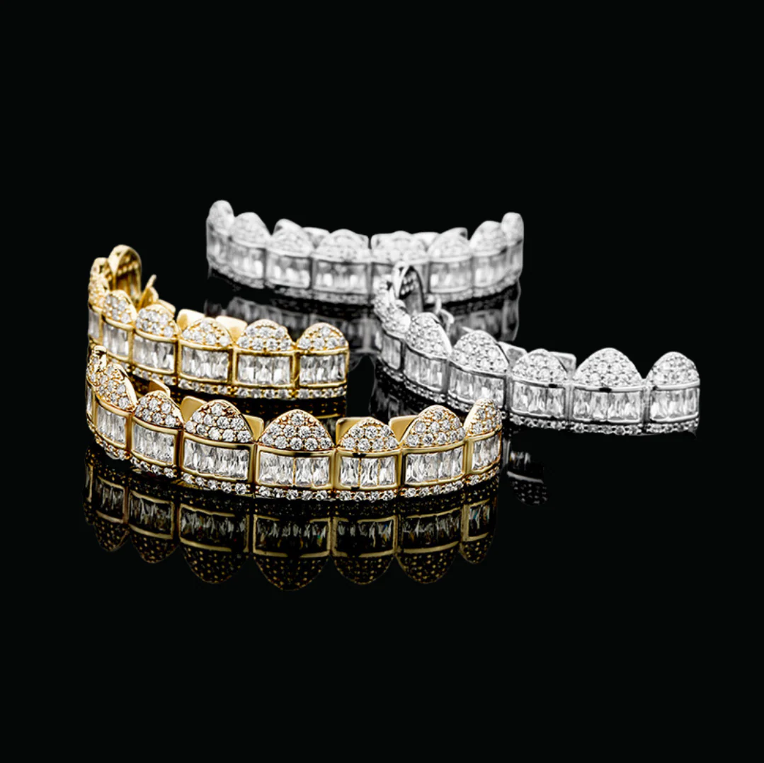 Baguette Paved Setting Iced Out Diamond Grillz - Image 4