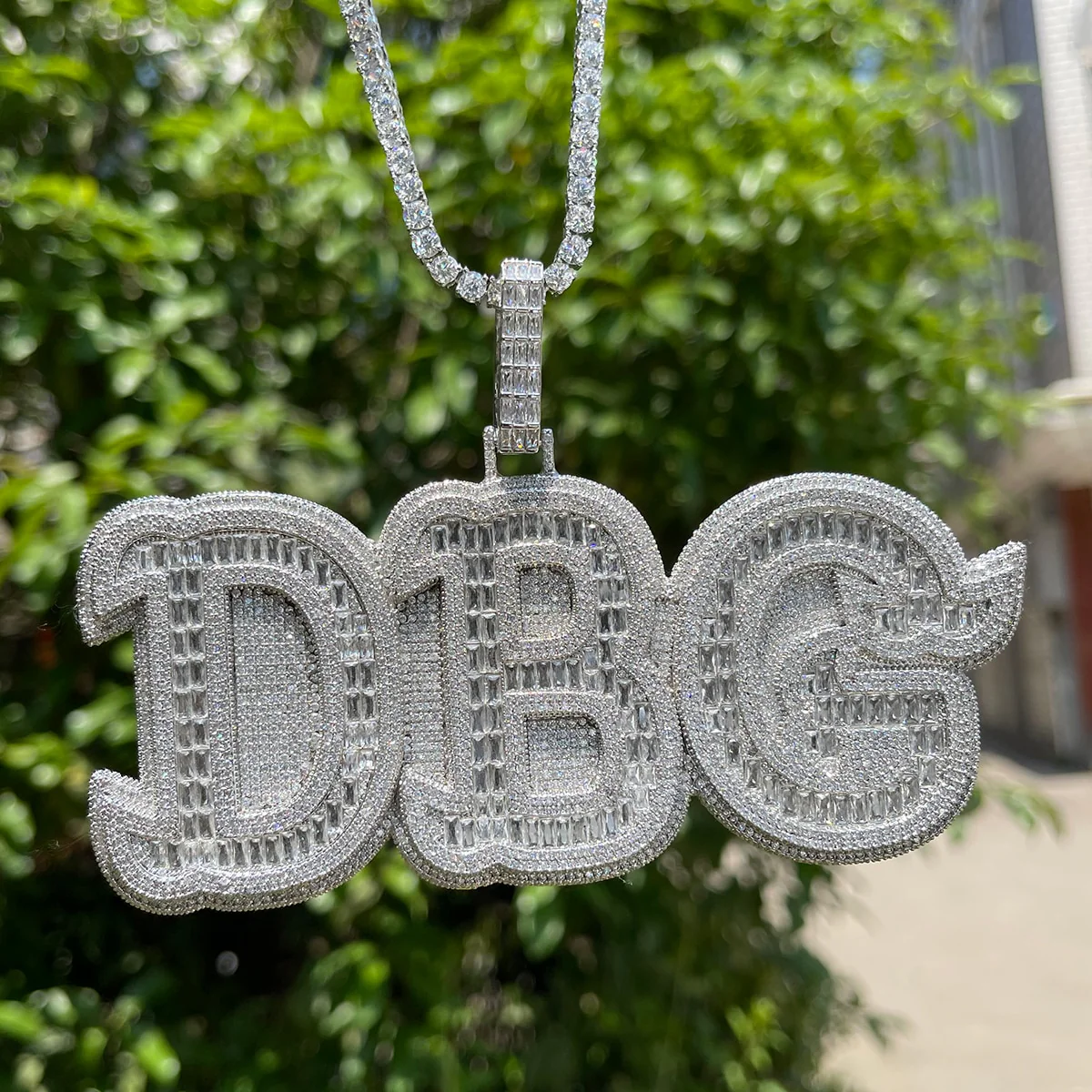 Baguettes n Stones Iced Out Personalized Custom Name Necklace Pendant - Image 3
