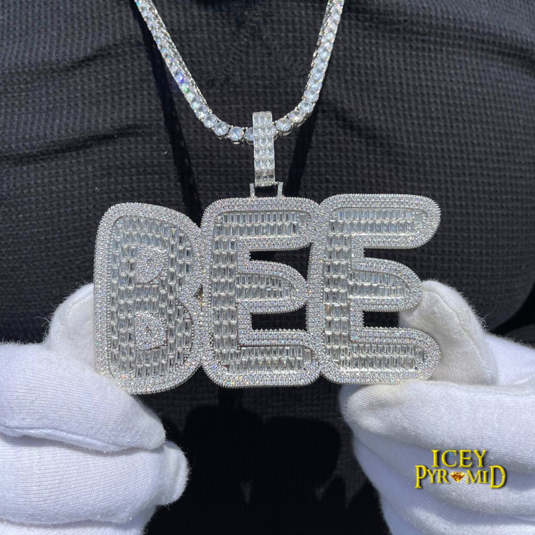 Big Baguette Iced Out Personalized Custom Name Necklace Pendant - Image 12