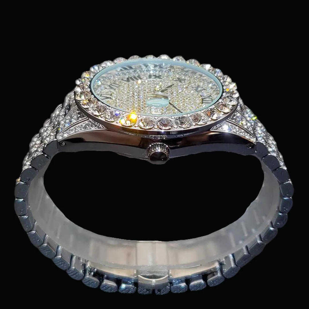 Bling Tennis Body Roman Numerals Iced Out Diamond Watch - Image 3