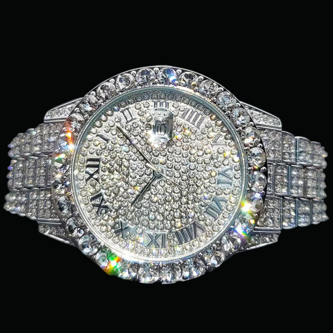 Bling Tennis Body Roman Numerals Iced Out Diamond Watch - Image 9