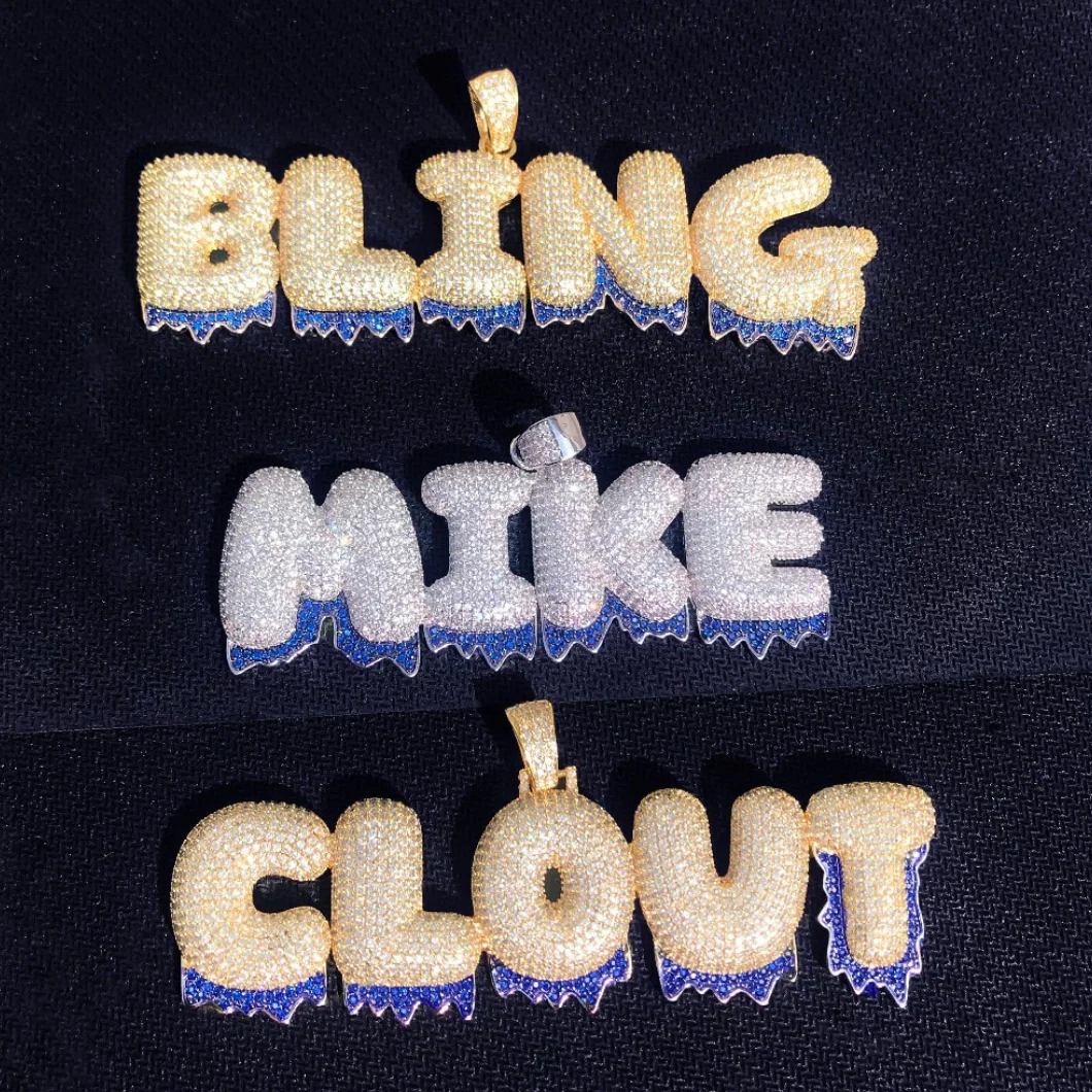 Blue Finish Iced Out Personalized Custom Name Necklace Pendant - Image 3