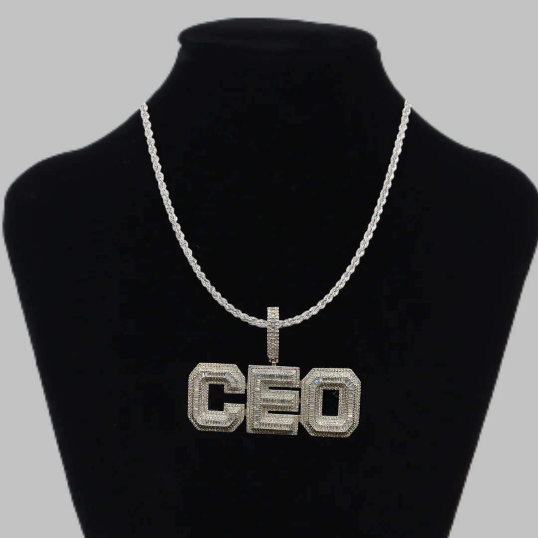 CEO v2 Iced Out Letter Diamond Pendant Necklace - Image 2