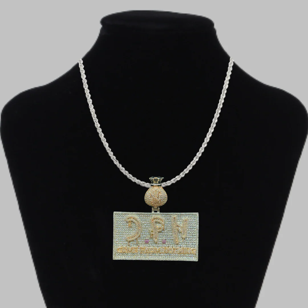 CFN Came From Nothing v2 Money Bag Bail Iced Out Letter Diamond Pendant Necklace - Image 2