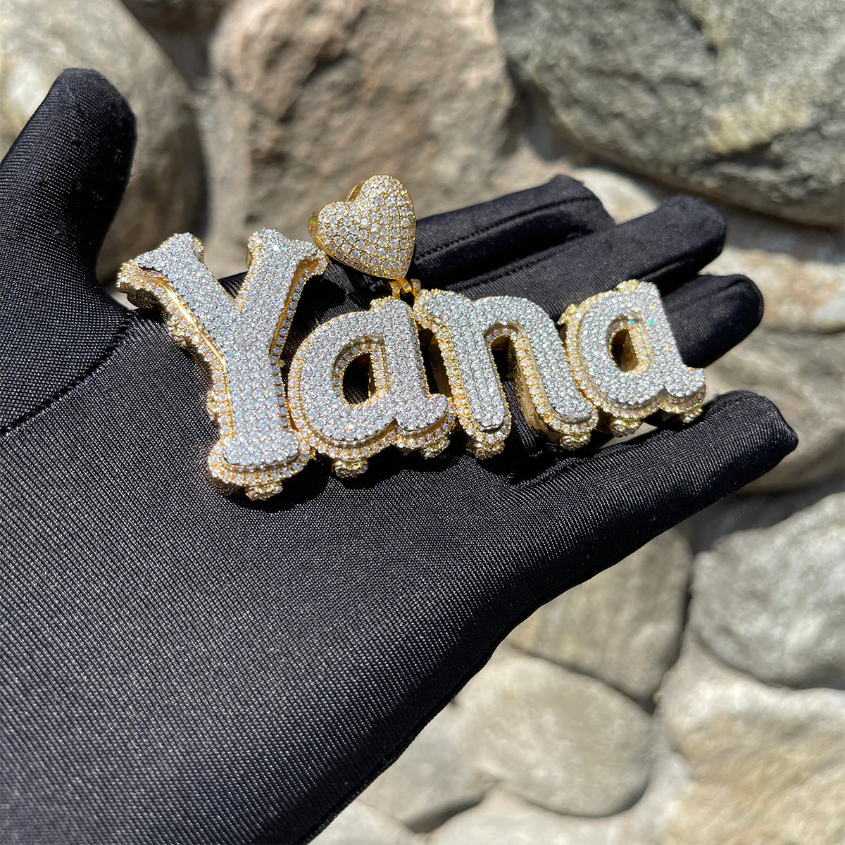 Charming Glow Heart Bail Iced Out Personalized Custom Name Necklace Pendant - Image 3