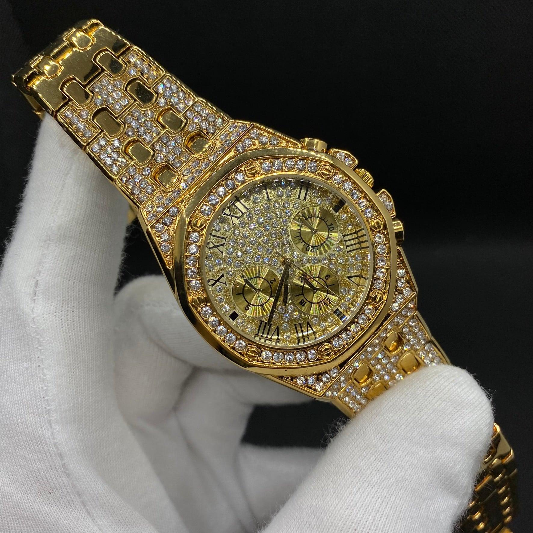Chronograph Roman Numerals Iced Out Diamond Watch - Image 11