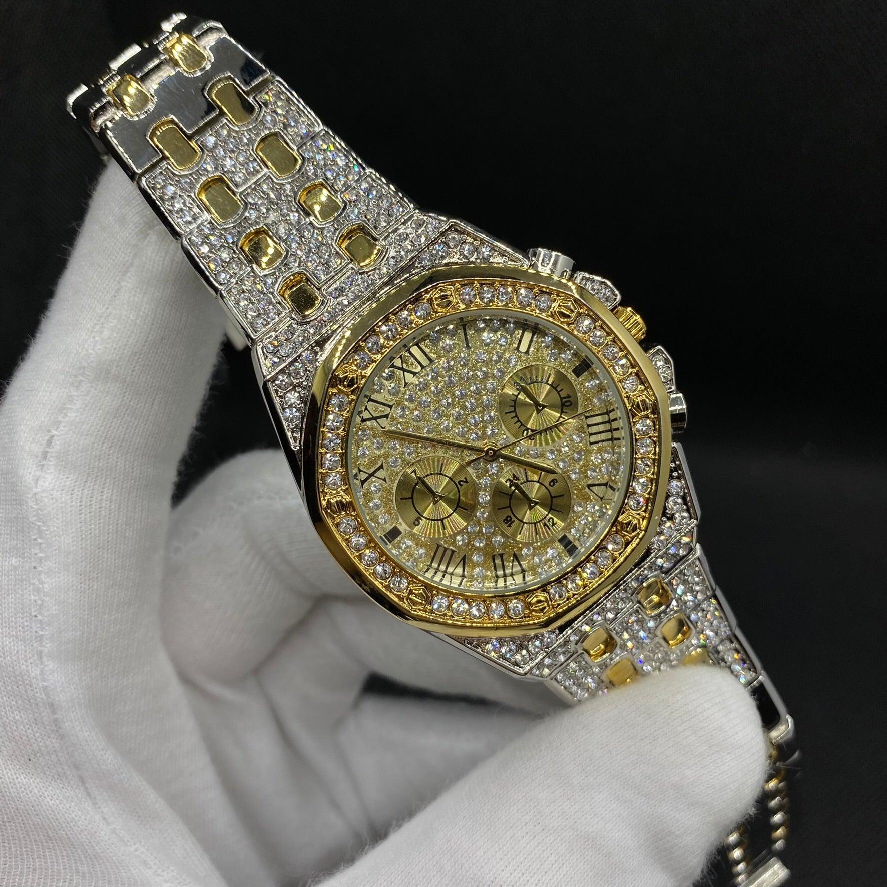 Chronograph Roman Numerals Iced Out Diamond Watch - Image 12
