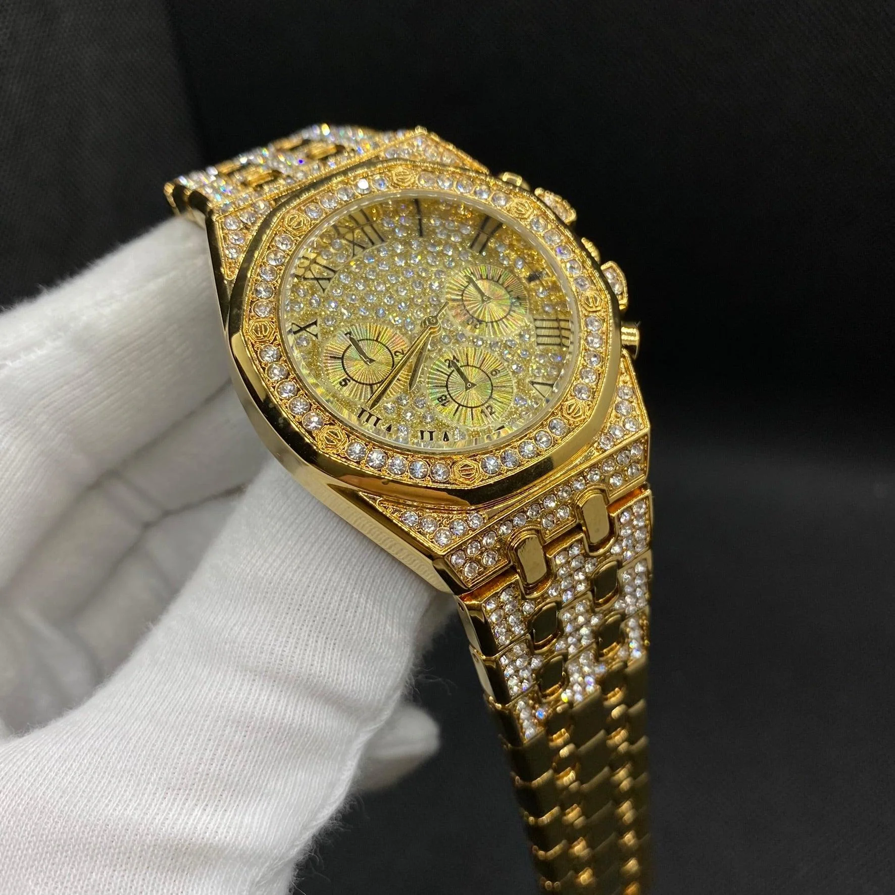 Chronograph Roman Numerals Iced Out Diamond Watch - Image 14