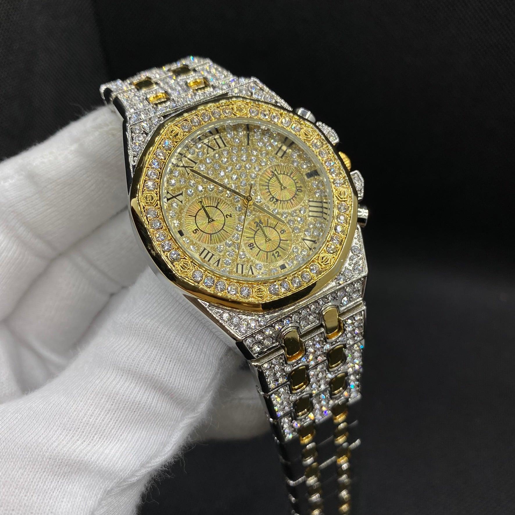 Chronograph Roman Numerals Iced Out Diamond Watch - Image 15