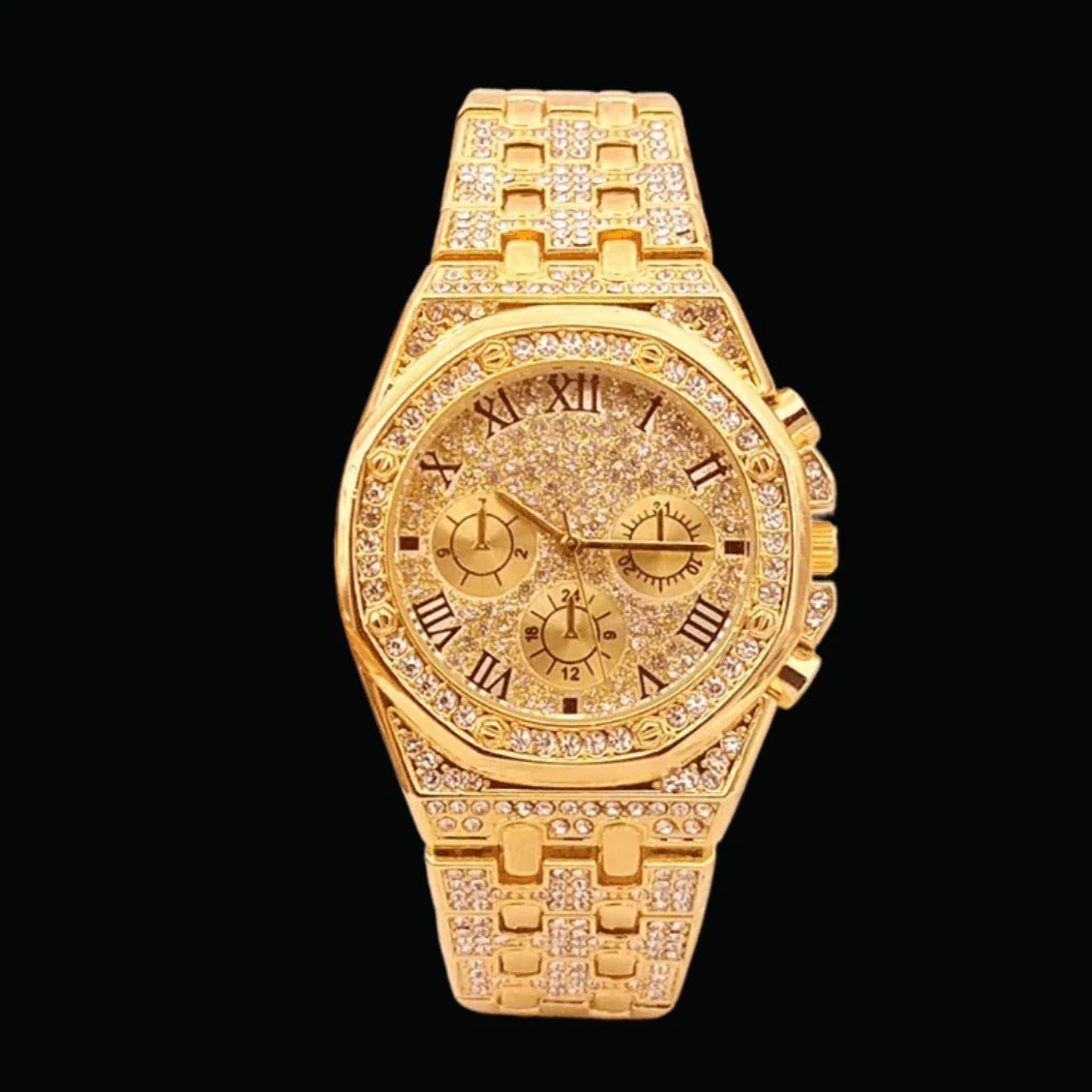 Chronograph Roman Numerals Iced Out Diamond Watch - Image 3