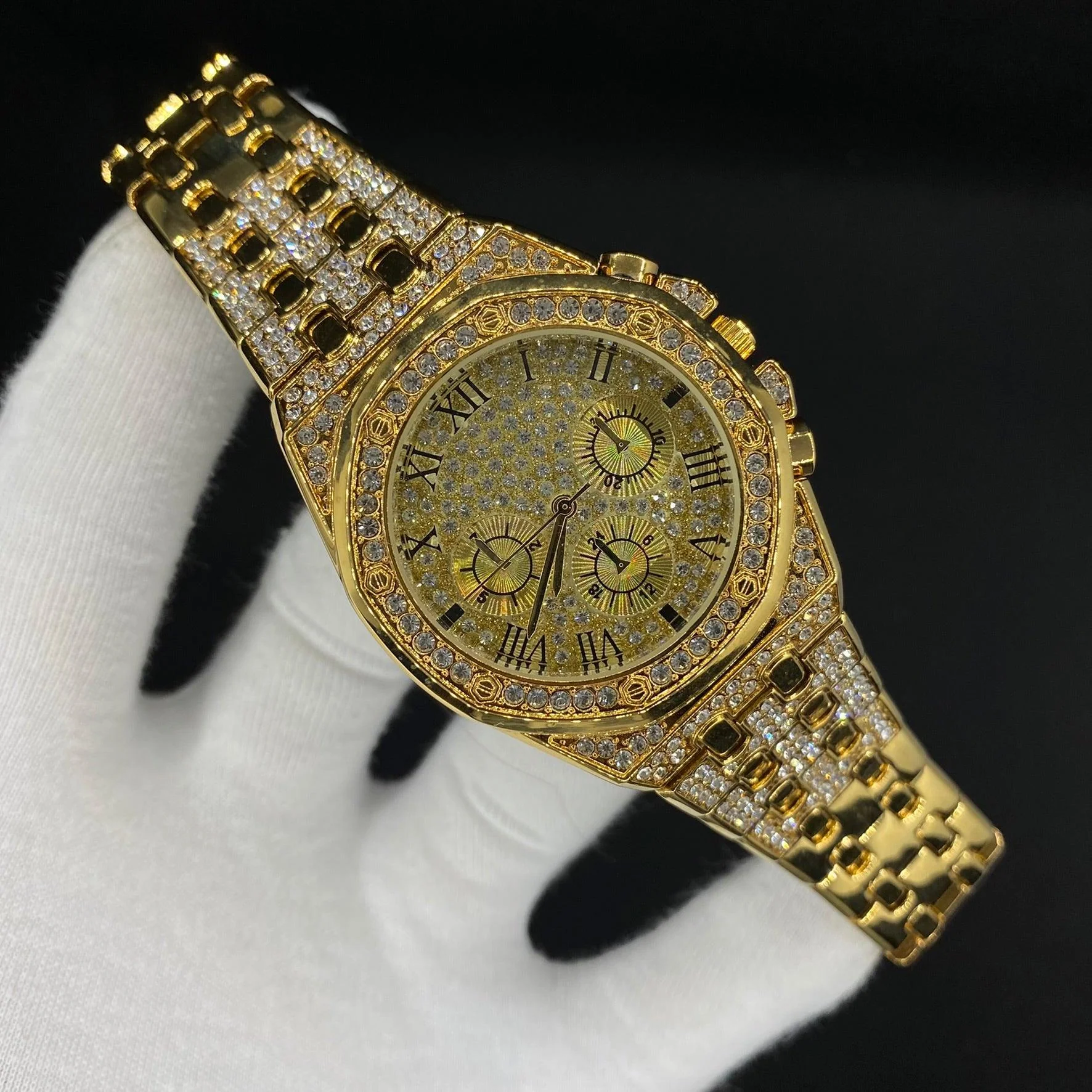 Chronograph Roman Numerals Iced Out Diamond Watch - Image 5