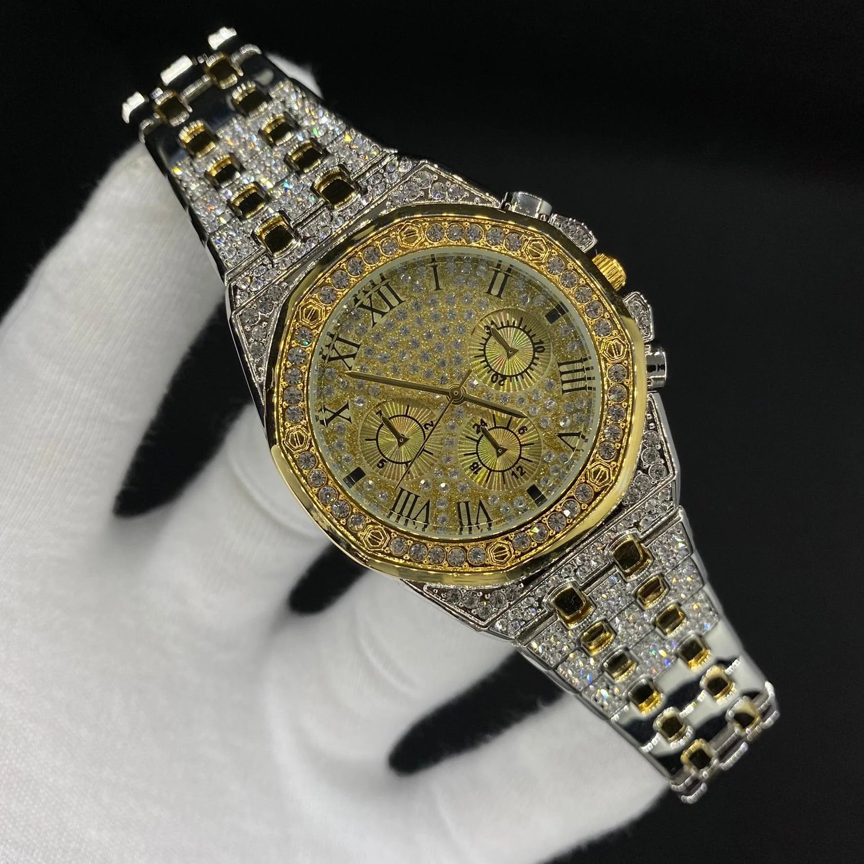 Chronograph Roman Numerals Iced Out Diamond Watch - Image 6