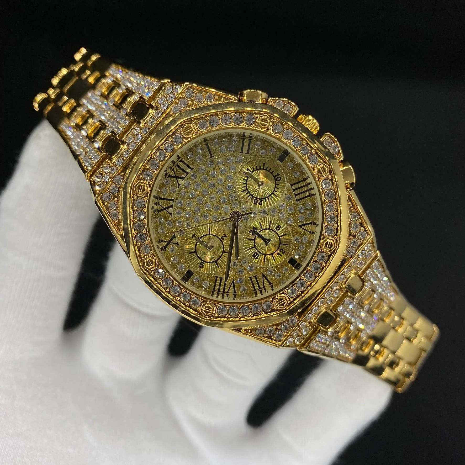 Chronograph Roman Numerals Iced Out Diamond Watch - Image 8
