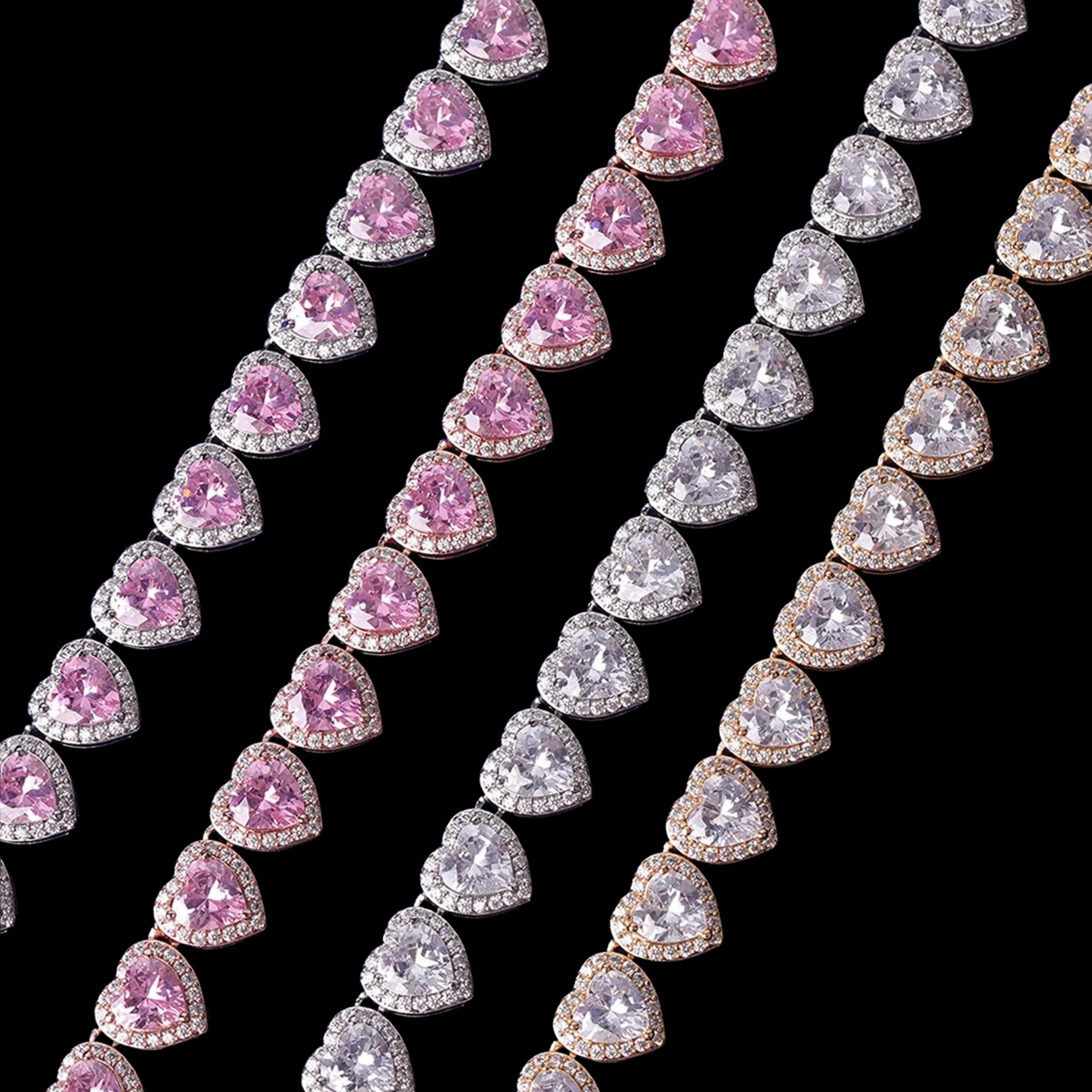 10MM Heart Shaped Clustered Iced Out Diamond Necklace Chain - Image 2