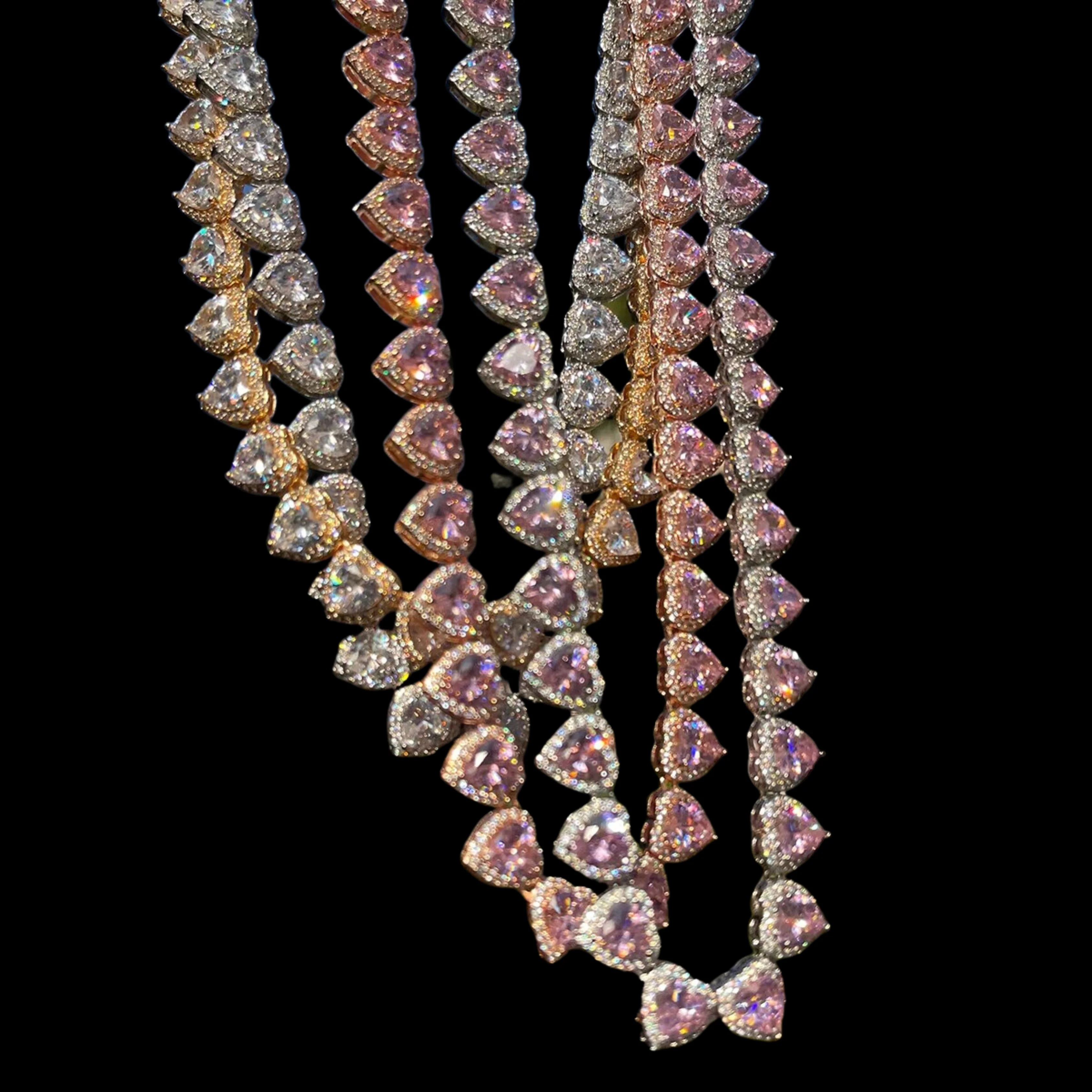 10MM Heart Shaped Clustered Iced Out Diamond Necklace Chain - Image 3