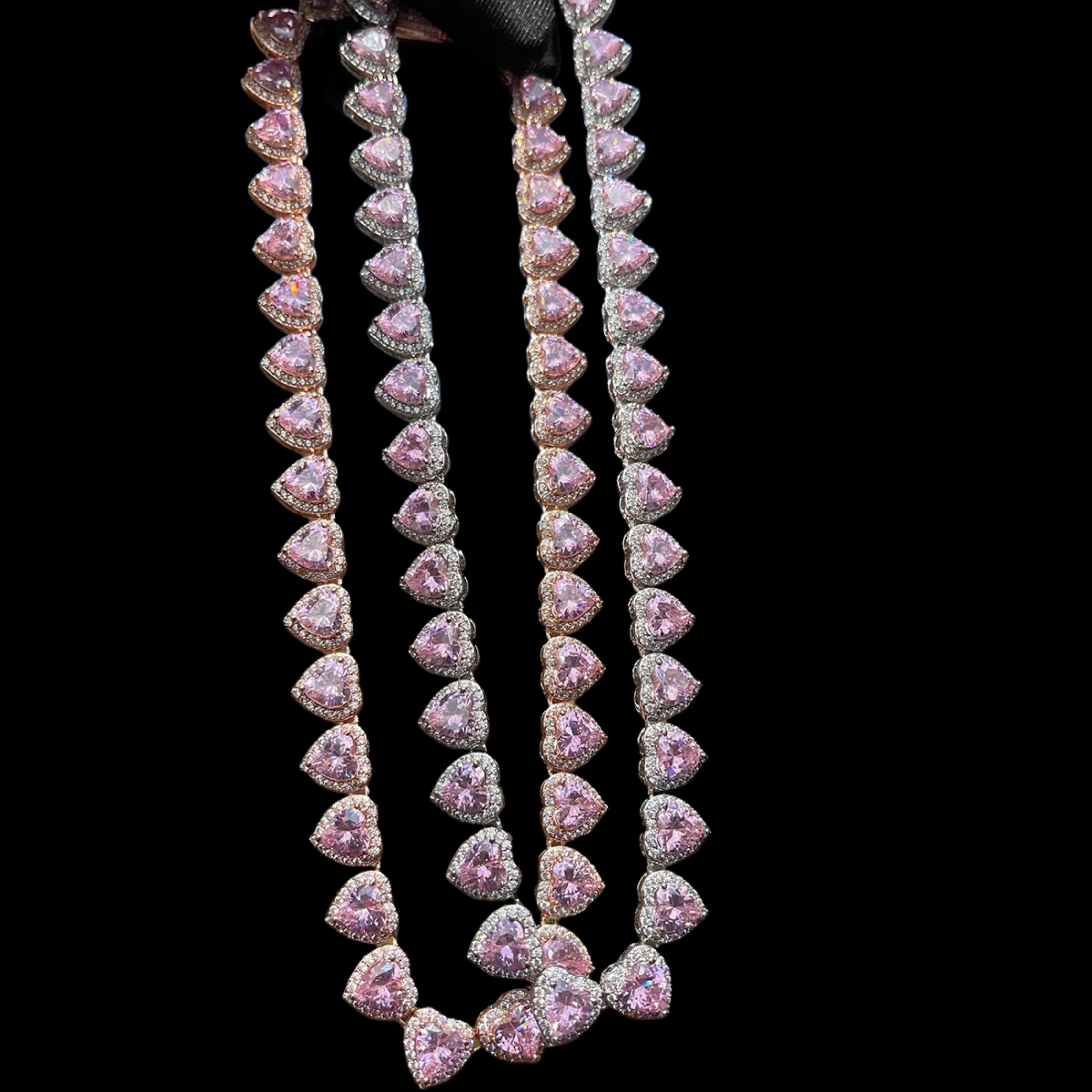 10MM Heart Shaped Clustered Iced Out Diamond Necklace Chain - Image 4