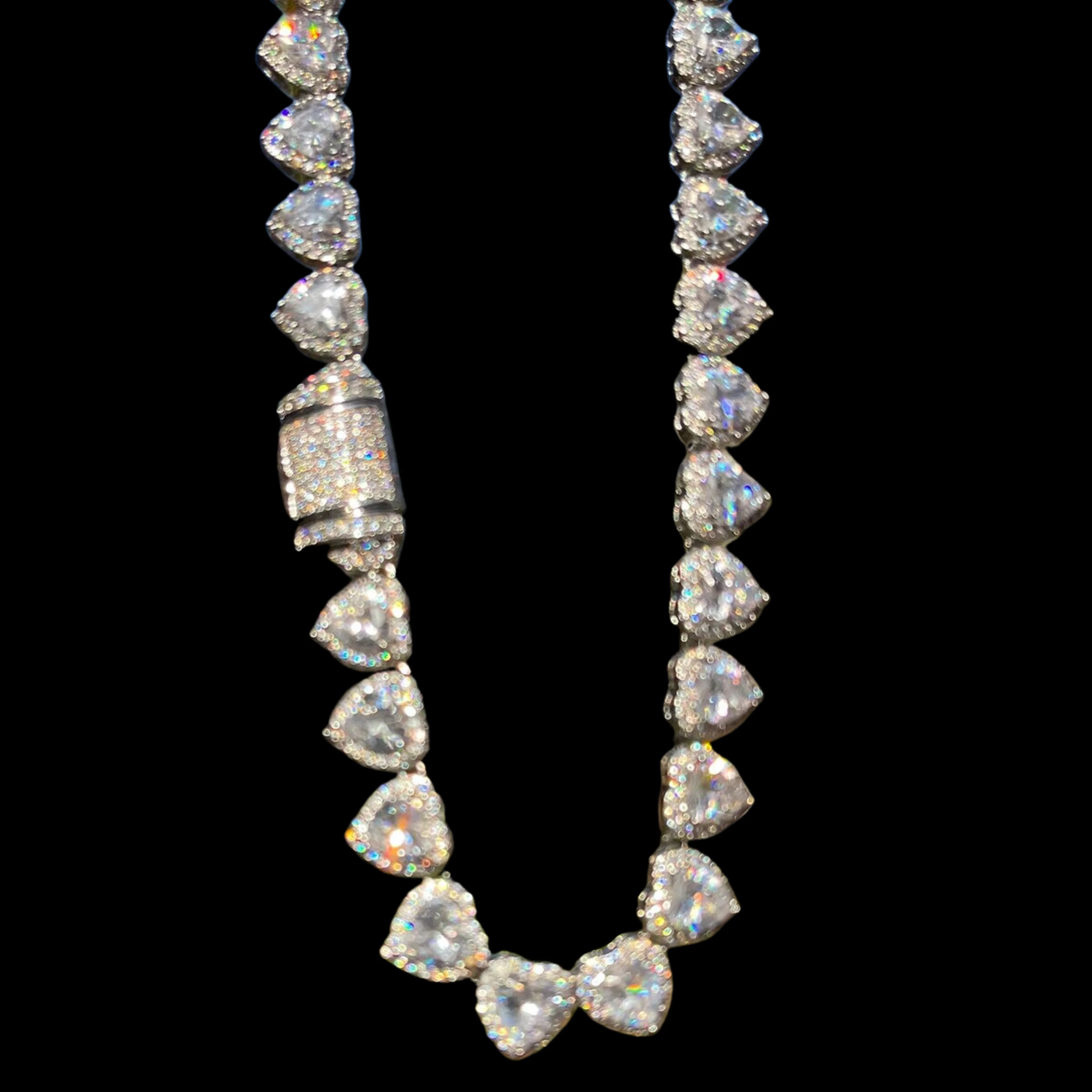 10MM Heart Shaped Clustered Iced Out Diamond Necklace Chain - Image 6