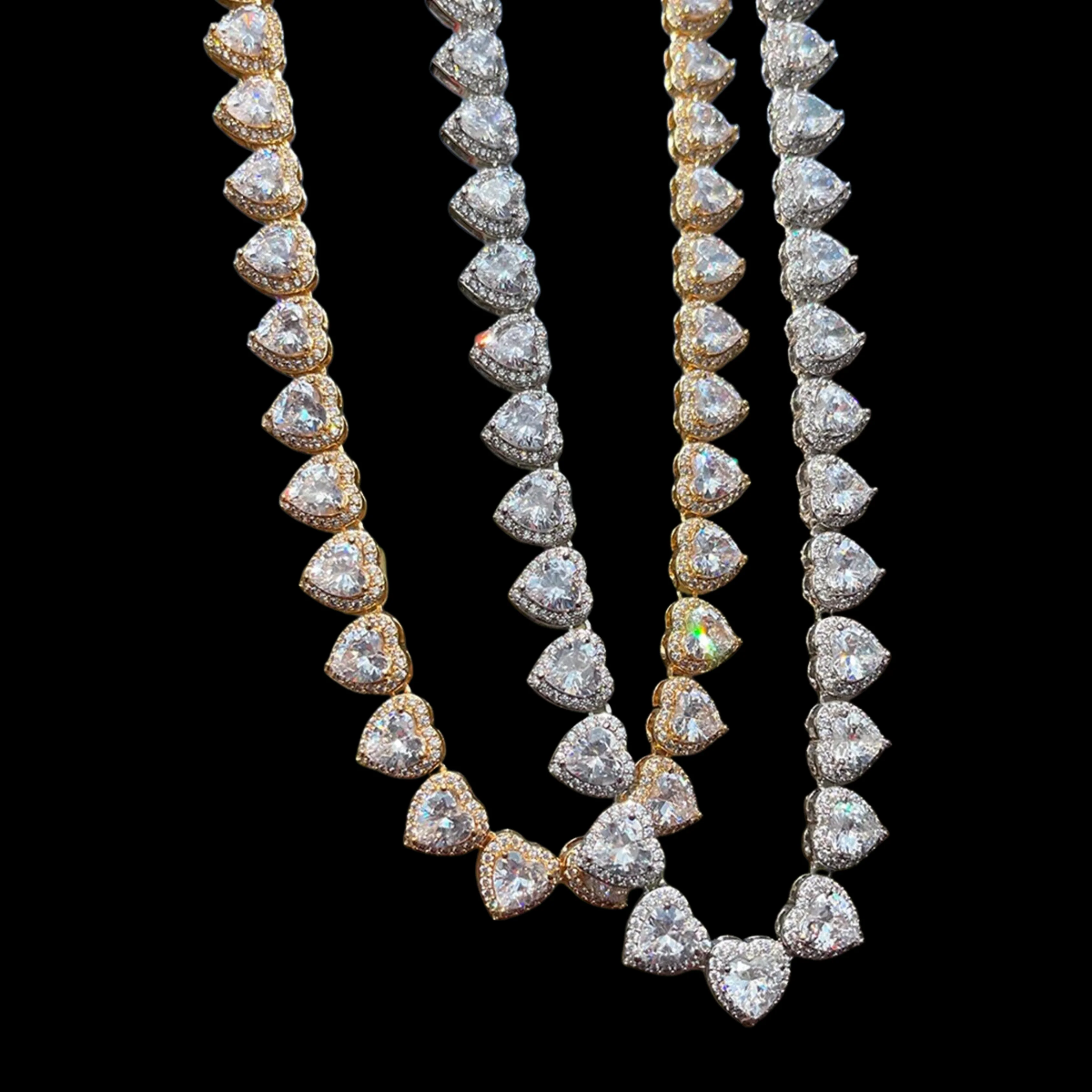 10MM Heart Shaped Clustered Iced Out Diamond Necklace Chain - Image 7