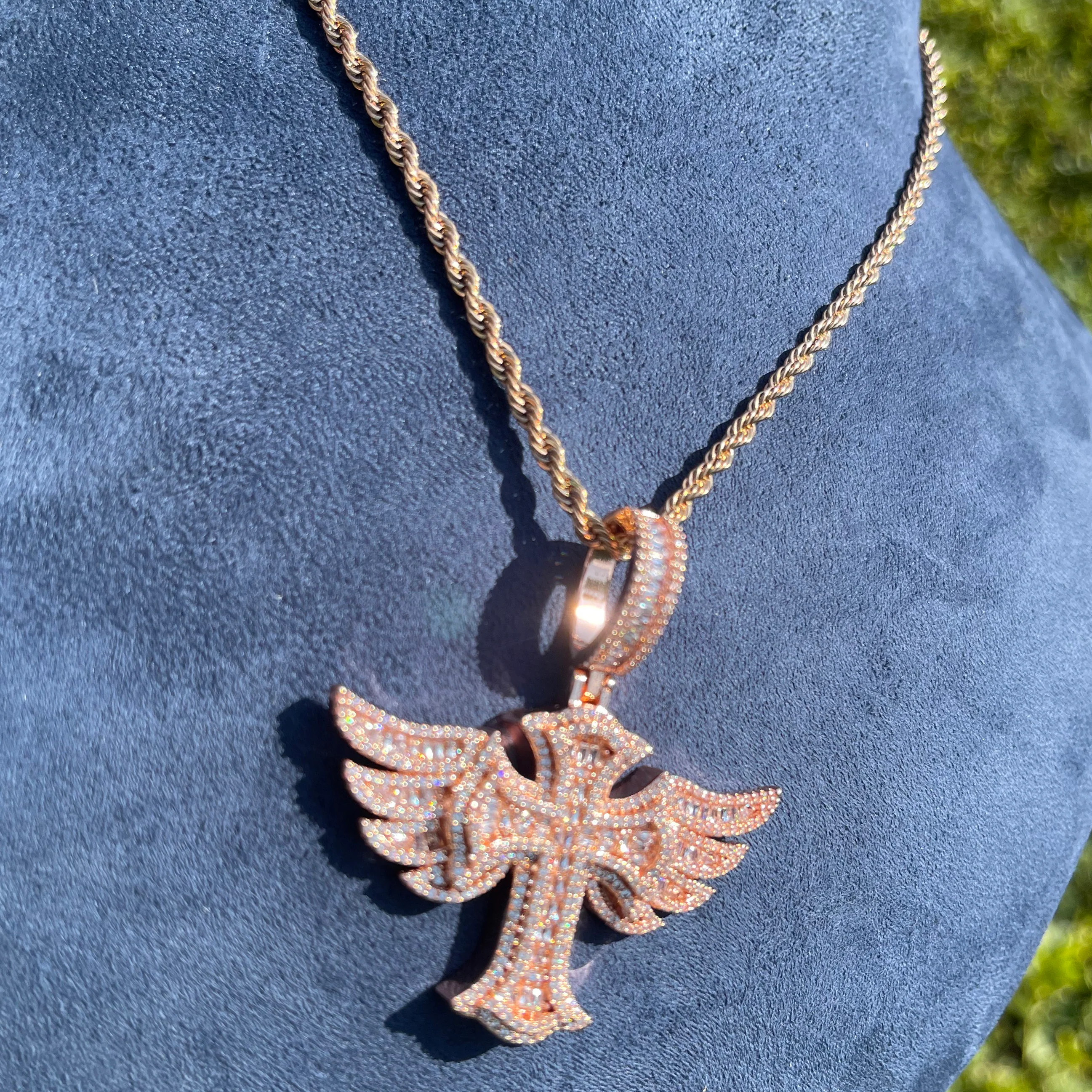 Cross Angel Wing Baguette Iced Out Diamond Pendant Necklace - Image 11