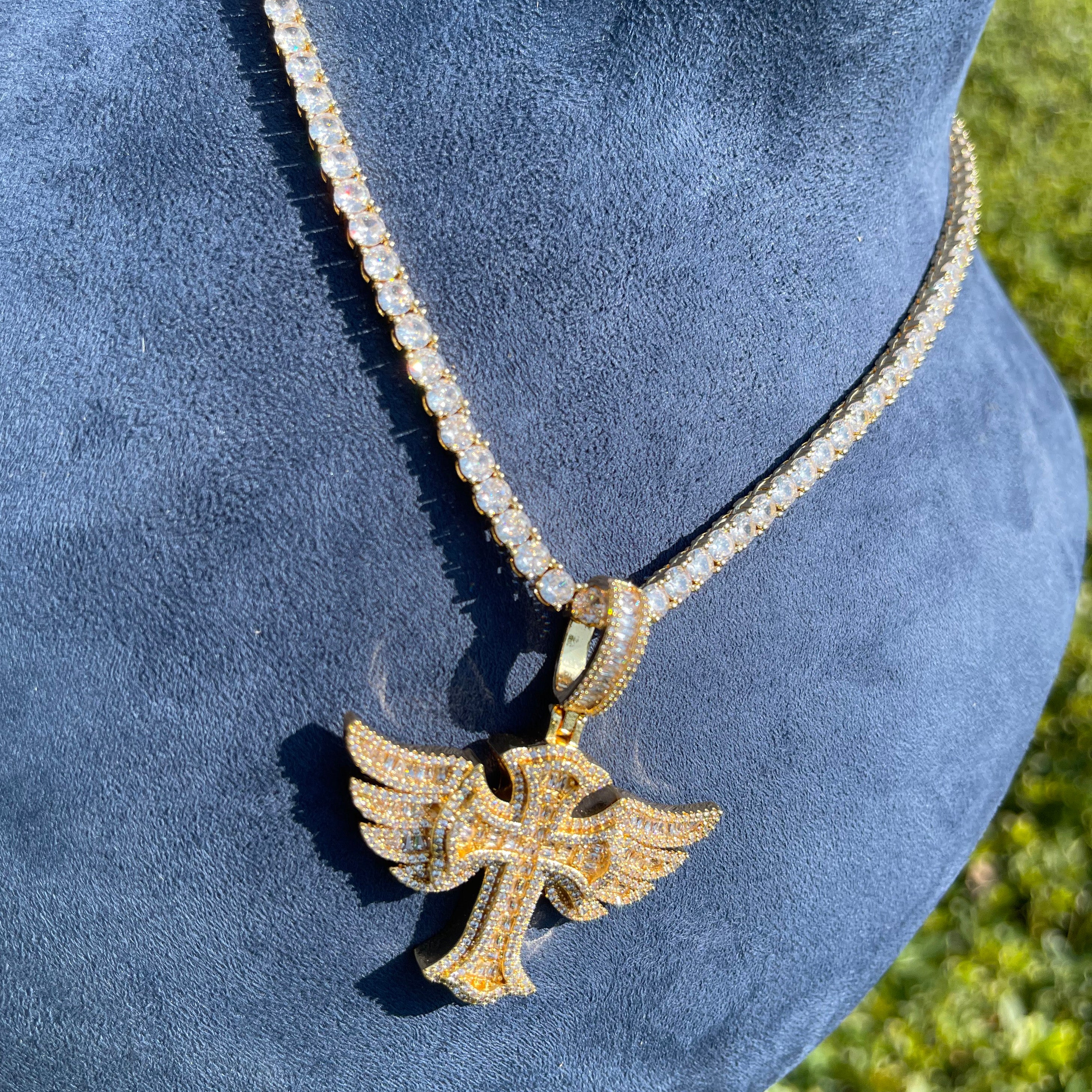 Cross Angel Wing Baguette Iced Out Diamond Pendant Necklace - Image 7
