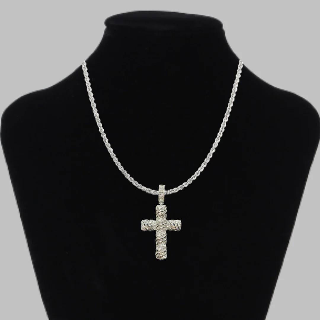 Cross Baguette Steel Edition Iced Out Diamond Pendant Necklace - Image 2