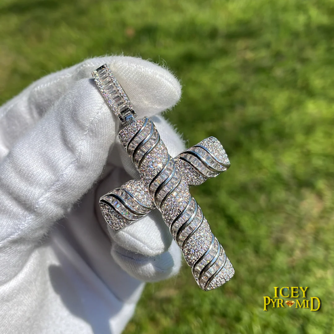 Cross Baguette Steel Edition Iced Out Diamond Pendant Necklace - Image 3