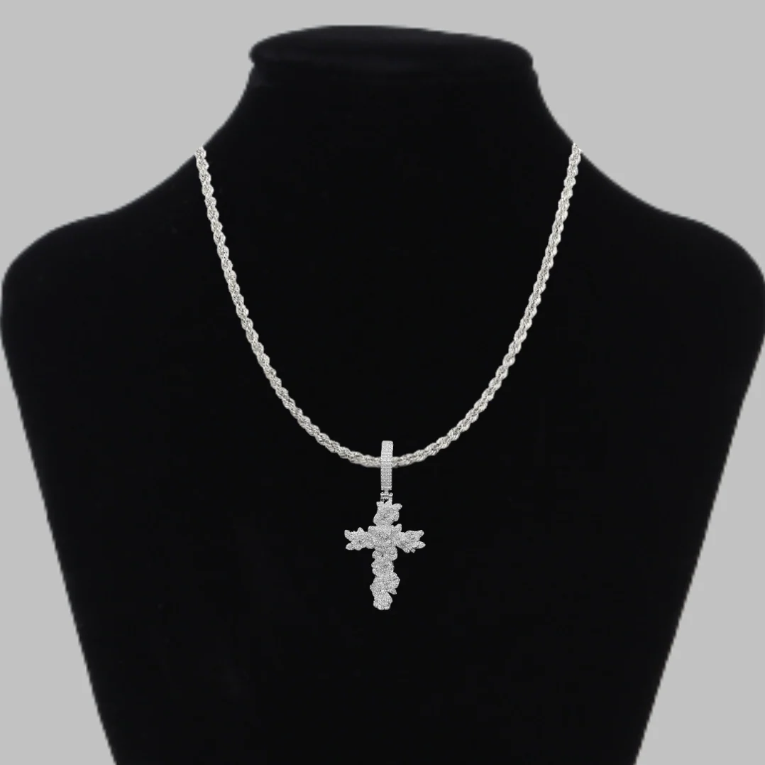 Cross Flower Edition Iced Out Diamond Pendant Necklace - Image 2