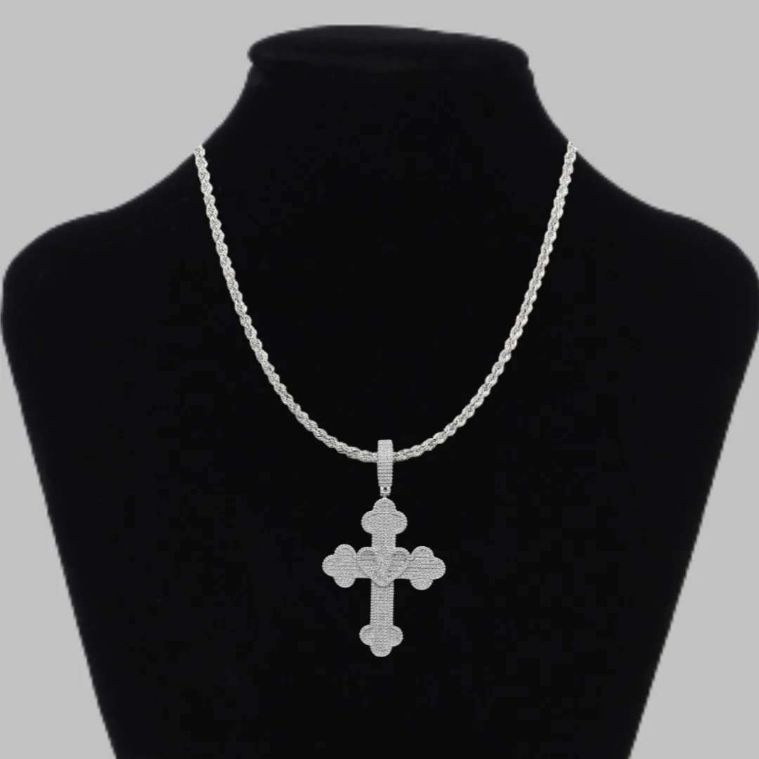 Cross Heart Full Paved Iced Out Diamond Pendant Necklace - Image 2