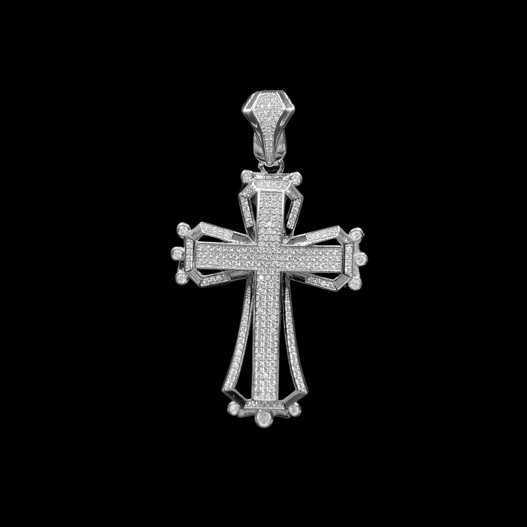 Cross Hollow Shape Iced Out Diamond Pendant Necklace