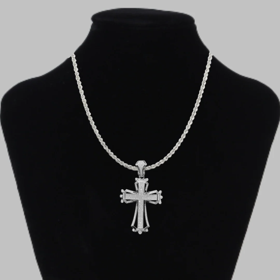 Cross Hollow Shape Iced Out Diamond Pendant Necklace - Image 2