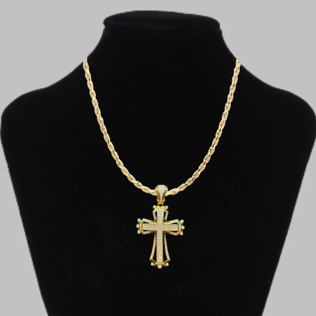 Cross Hollow Shape Iced Out Diamond Pendant Necklace - Image 4