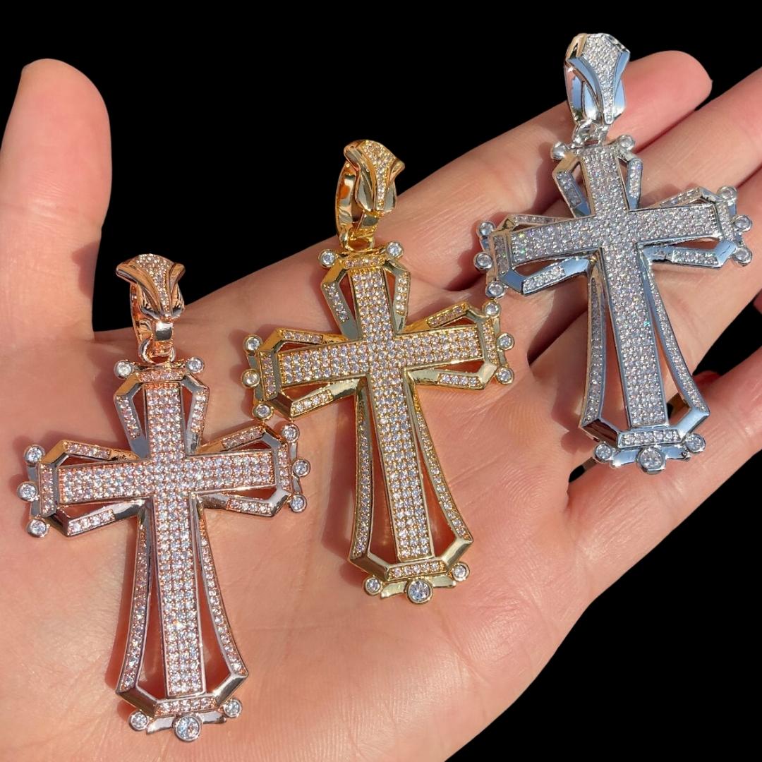 Cross Hollow Shape Iced Out Diamond Pendant Necklace - Image 5