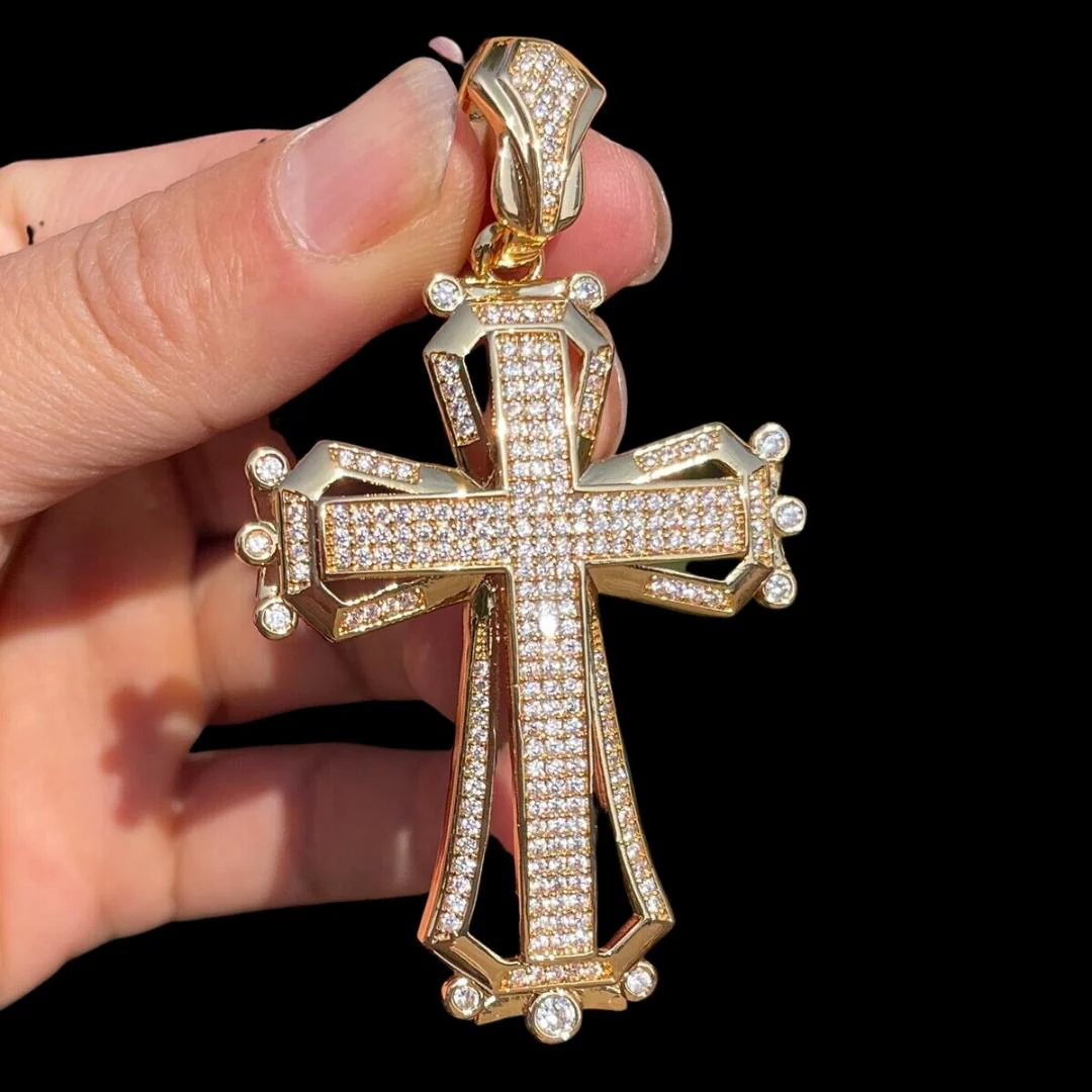 Cross Hollow Shape Iced Out Diamond Pendant Necklace - Image 6