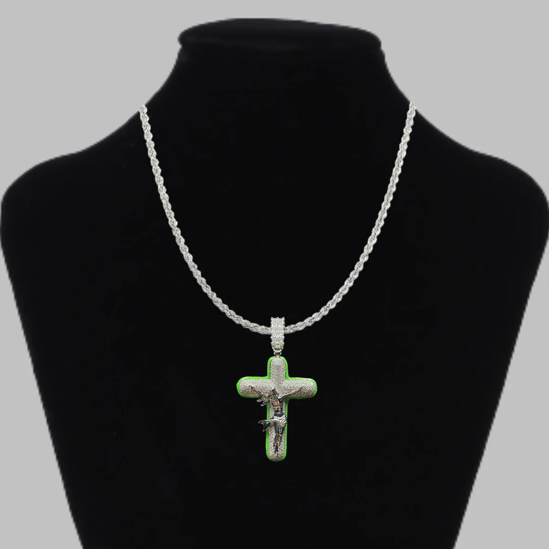 Cross Jesus Luminous Glow In The Dark Iced Out Diamond Pendant Necklace - Image 2