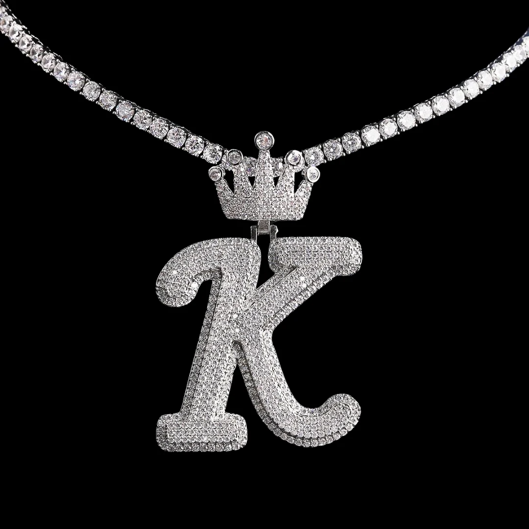 NEW | Crown Letter K Iced Out Diamond Pendant Necklace - Image 2