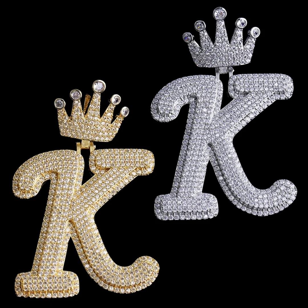 NEW | Crown Letter K Iced Out Diamond Pendant Necklace - Image 3