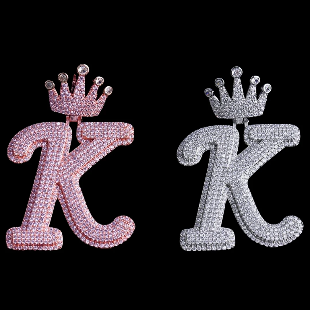 NEW | Crown Letter K Iced Out Diamond Pendant Necklace - Image 4