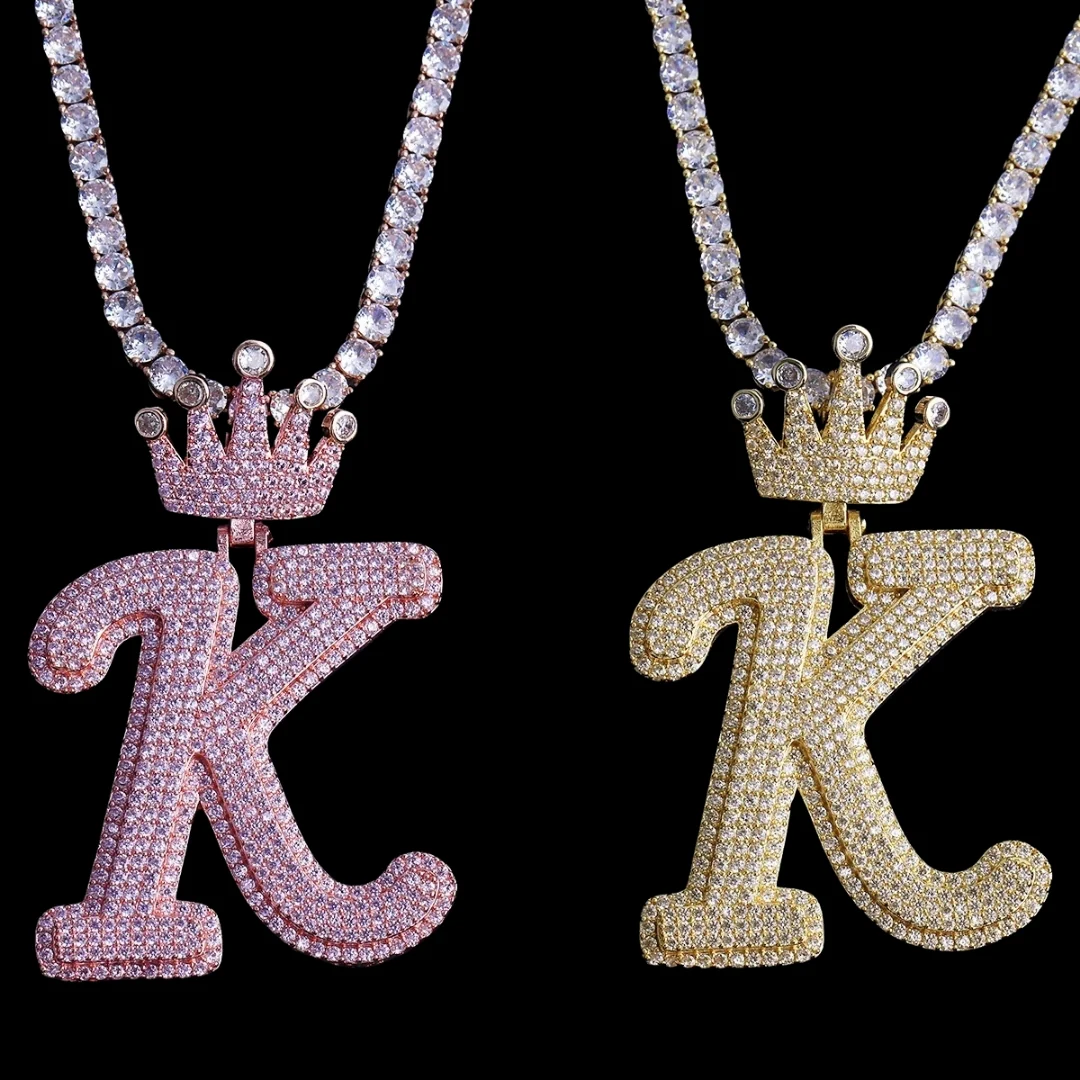 NEW | Crown Letter K Iced Out Diamond Pendant Necklace - Image 5