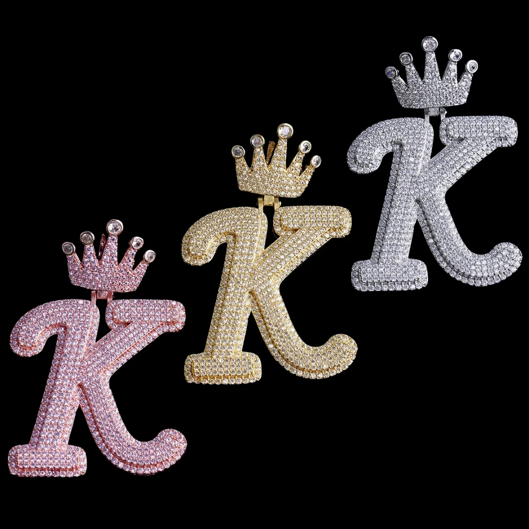 NEW | Crown Letter K Iced Out Diamond Pendant Necklace - Image 6